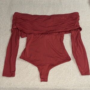 Lulu’s Rust Off-Shoulder, Cross-Back Body Suit